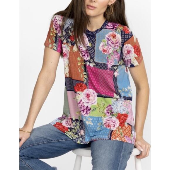 Johnny Was Women’s Medium Janie Patchwork Short Sleeve Crew Neck Swing Tee - Picture 1 of 7